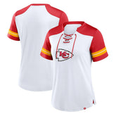 Kansas City Chiefs Women's Foiled Primary Lace-Up T-Shirt - White/Red on sale