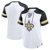 New Orleans Saints Women's Foiled Primary Lace-Up T-Shirt - White/Black cheap