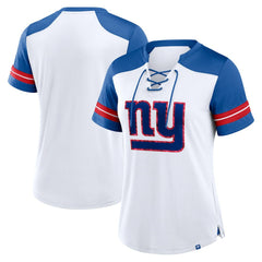 New York Giants Women's Foiled Primary Lace-Up T-Shirt - White/Royal sale