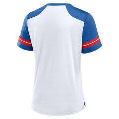 New York Giants Women's Foiled Primary Lace-Up T-Shirt - White/Royal sale