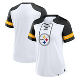 Pittsburgh Steelers Women's Foiled Primary Lace-Up T-Shirt - White/Black outlet