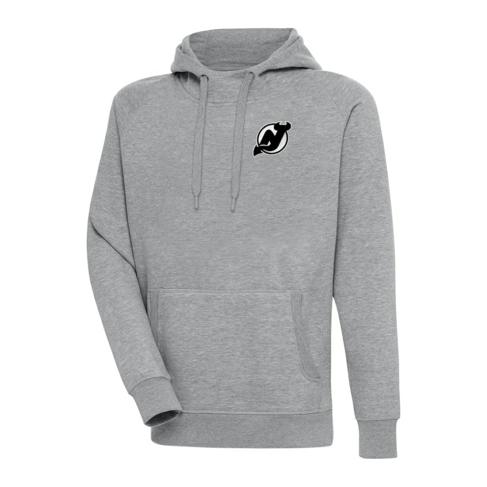 New Jersey Devils Antigua Metallic Logo Victory Pullover Hoodie Heather Gray