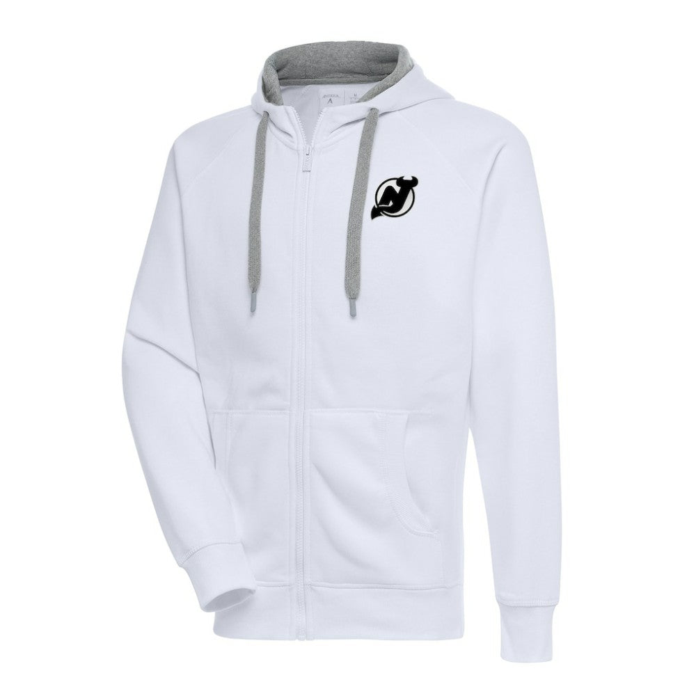 New Jersey Devils Antigua Metallic Logo Victory Full-Zip Hoodie White