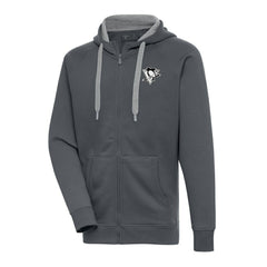 Pittsburgh Penguins Antigua Metallic Logo Victory Full-Zip Hoodie Charcoal