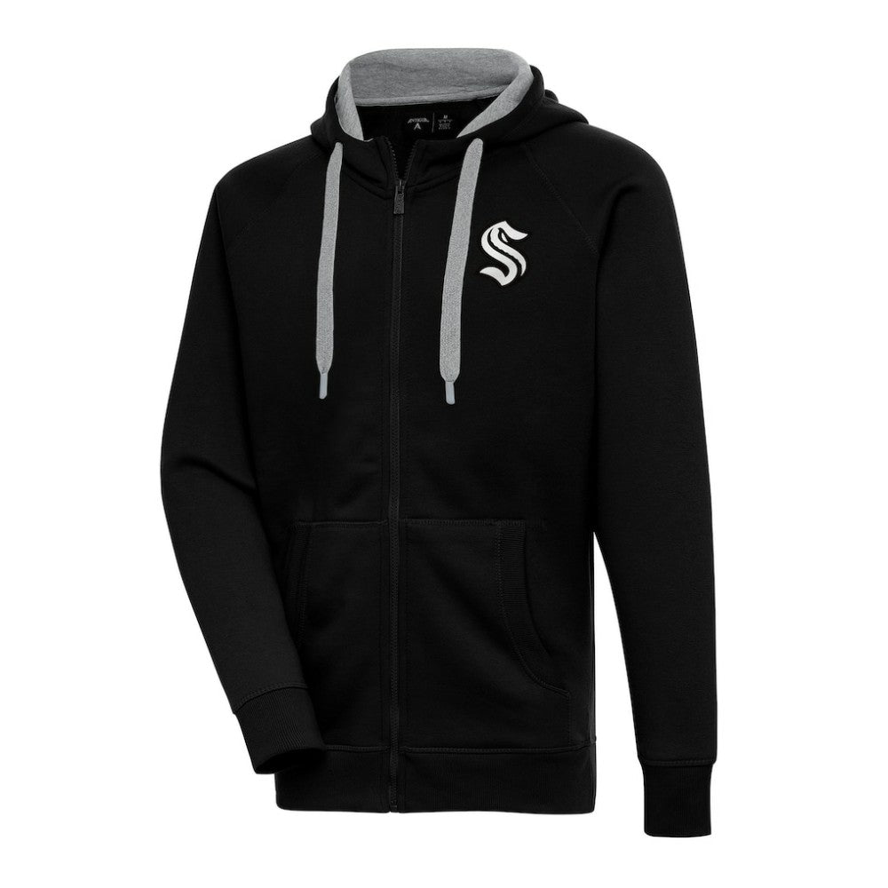 Seattle Kraken Antigua Metallic Logo Victory Full-Zip Hoodie Black