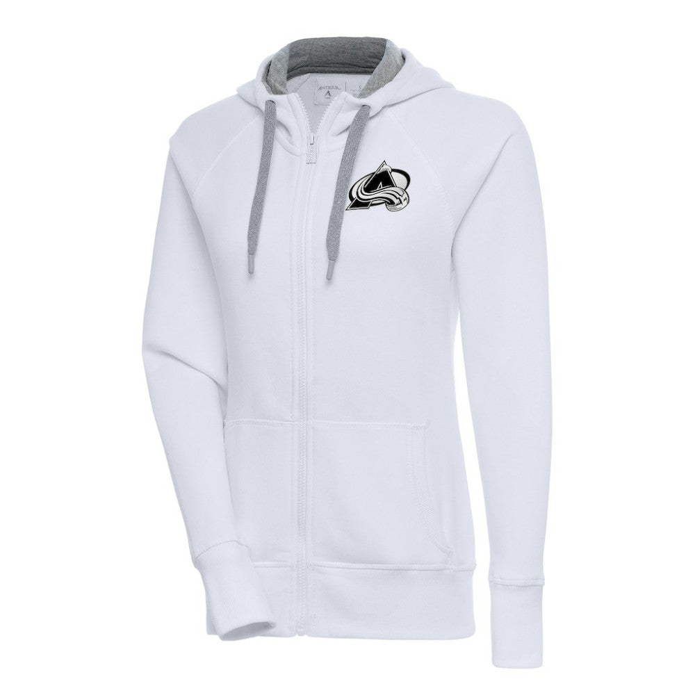 Colorado Avalanche Antigua Women's Metallic Logo Victory Full-Zip Hoodie White