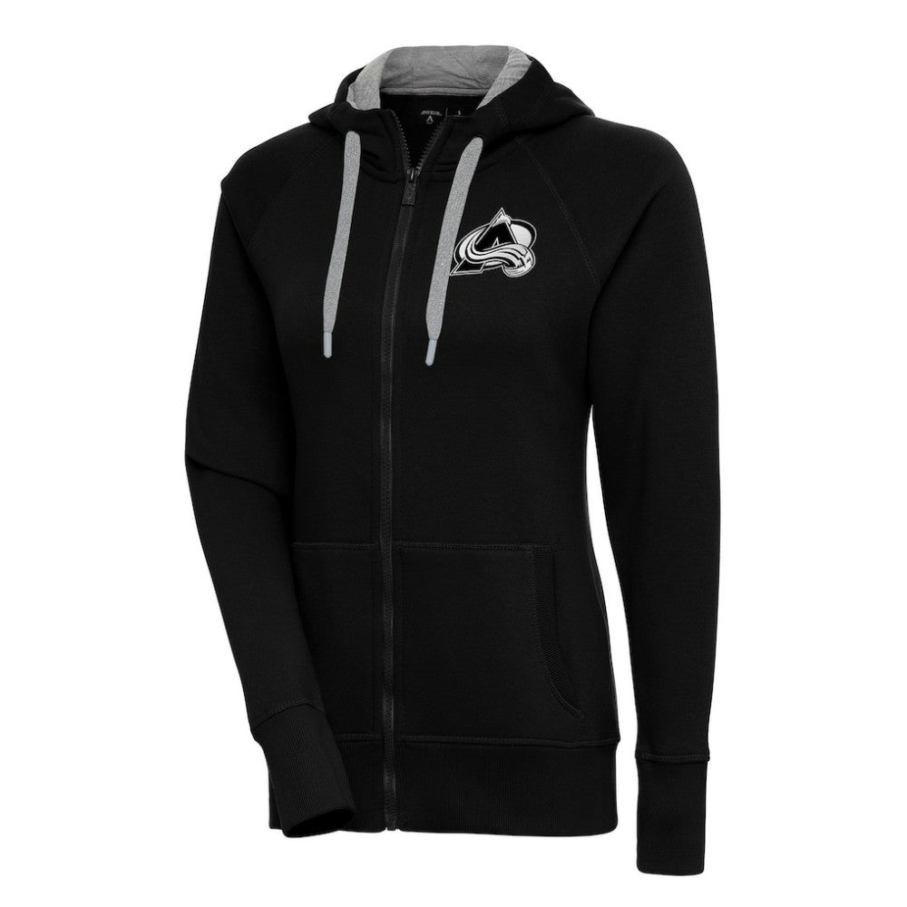 Colorado Avalanche Antigua Women's Metallic Logo Victory Full-Zip Hoodie Black