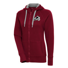 Colorado Avalanche Antigua Women's Metallic Logo Victory Full-Zip Hoodie Burgundy