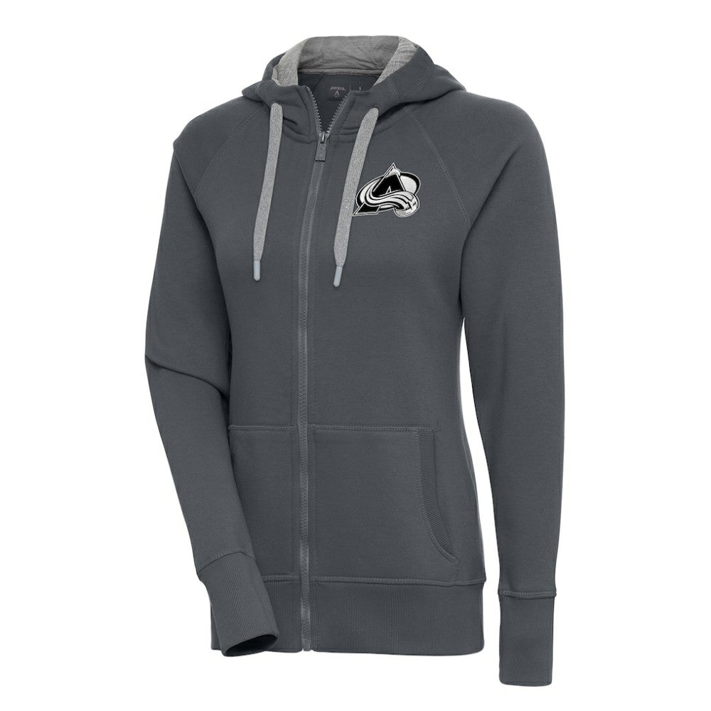 Colorado Avalanche Antigua Women's Metallic Logo Victory Full-Zip Hoodie Charcoal