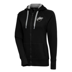 Minnesota Wild Antigua Women's Metallic Logo Victory Full-Zip Hoodie Black
