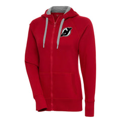 New Jersey Devils Antigua Women's Metallic Logo Victory Full-Zip Hoodie Red