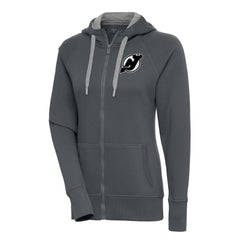New Jersey Devils Antigua Women's Metallic Logo Victory Full-Zip Hoodie Charcoal