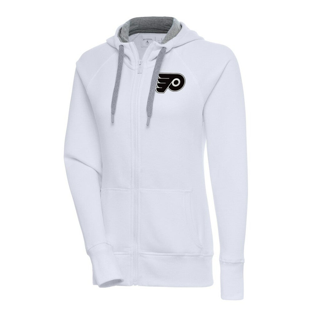 Philadelphia Flyers Antigua Women's Metallic Logo Victory Full-Zip Hoodie White