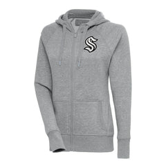 Seattle Kraken Antigua Women's Metallic Logo Victory Full-Zip Hoodie Heather Gray