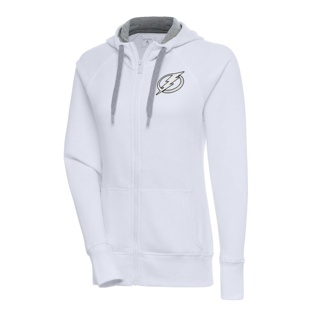 Tampa Bay Lightning Antigua Women's Metallic Logo Victory Full-Zip Hoodie White