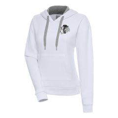 Chicago Blackhawks Antigua Women's Metallic Logo Victory Pullover Hoodie White