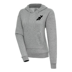 New Jersey Devils Antigua Women's Metallic Logo Victory Pullover Hoodie Heather Gray
