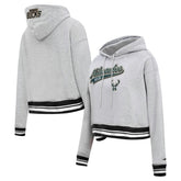 Milwaukee Bucks Pro Standard Women's Script Tail Cropped Pullover Hoodie - Heather Gray outlet