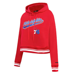Philadelphia 76ers Pro Standard Women's Script Tail Cropped Pullover Hoodie - Red outlet