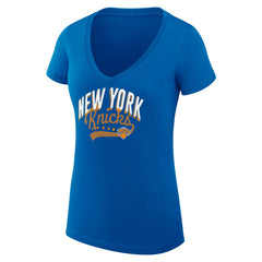 New York Knicks G-III 4Her by Carl Banks Women's Super-Slim Fit Lightweight Filigree Logo V-Neck T-Shirt - Blue outlet