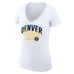 Denver Nuggets G-III 4Her by Carl Banks Women's Super-Slim Fit Lightweight Filigree Logo V-Neck T-Shirt sale - White discount