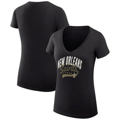 New Orleans Saints G-III 4Her by Carl Banks Women's Super-Slim Fit Lightweight Filigree Logo Lightweight V-Neck T-Shirt – Black sale