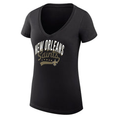 New Orleans Saints G-III 4Her by Carl Banks Women's Super-Slim Fit Lightweight Filigree Logo Lightweight V-Neck T-Shirt – Black sale