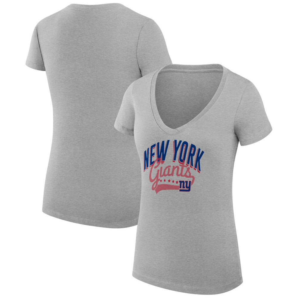 New York Giants G-III 4Her by Carl Banks Women's Super-Slim Fit Lightweight Filigree Logo Lightweight V-Neck T-Shirt – Heather Gray sale