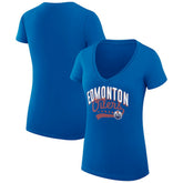 Edmonton Oilers G-III 4Her by Carl Banks Women's Super-Slim Fit Lightweight Filigree Logo V-Neck T-Shirt – Royal