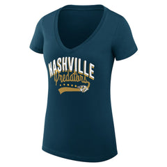 Nashville Predators G-III 4Her by Carl Banks Women's Super-Slim Fit Lightweight Filigree Logo V-Neck T-Shirt – Navy