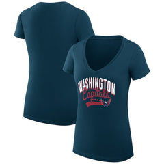 Washington Capitals G-III 4Her by Carl Banks Women's Super-Slim Fit Lightweight Filigree Logo V-Neck T-Shirt – Navy