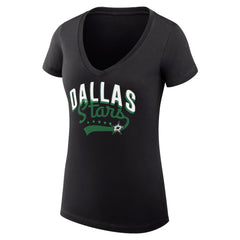 Dallas Stars G-III 4Her by Carl Banks Women's Super-Slim Fit Lightweight Filigree Logo V-Neck T-Shirt – Black