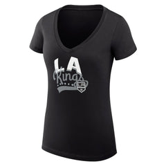 Los Angeles Kings G-III 4Her by Carl Banks Women's Super-Slim Fit Lightweight Filigree Logo V-Neck T-Shirt – Black