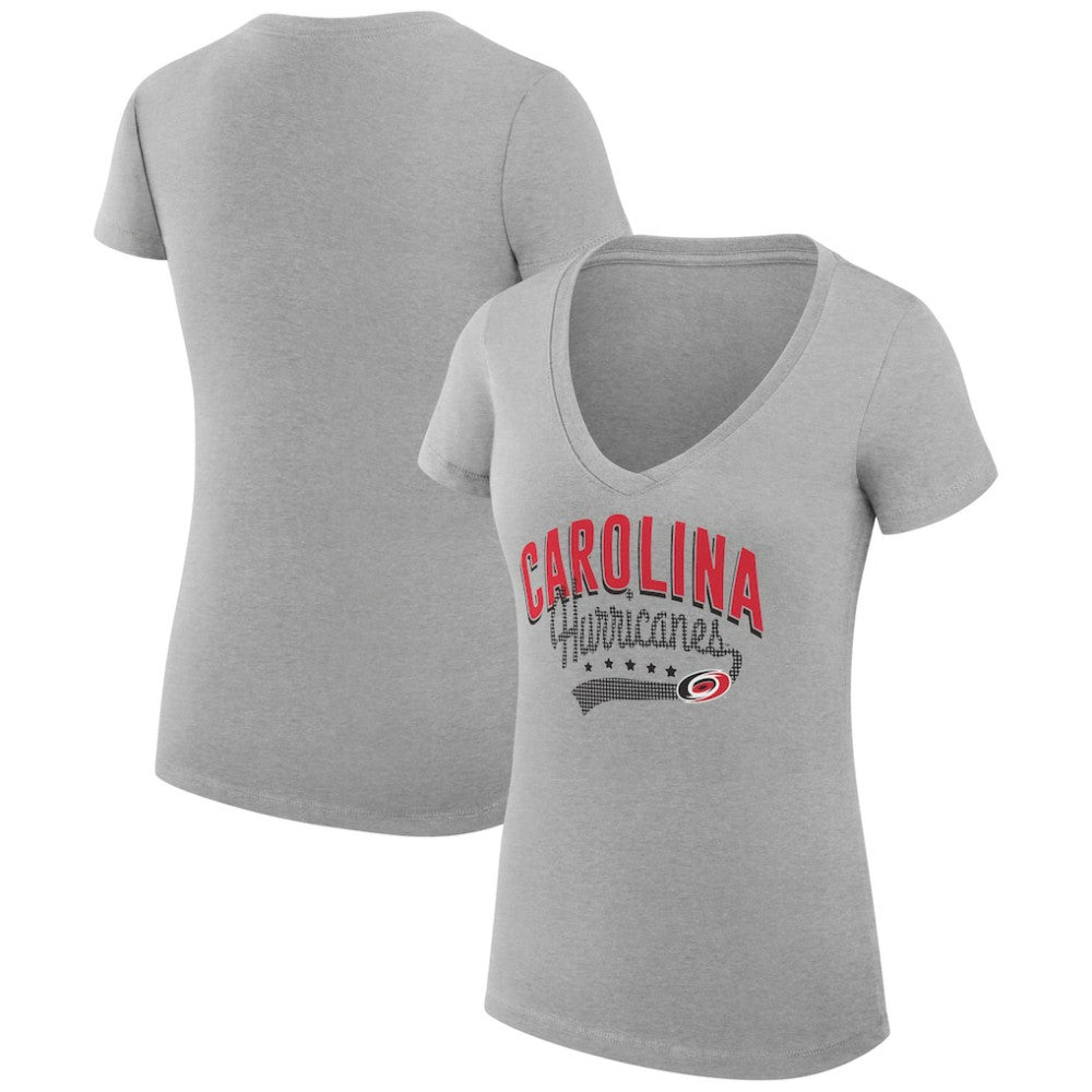 Carolina Hurricanes G-III 4Her by Carl Banks Women's Super-Slim Fit Lightweight Filigree Logo V-Neck T-Shirt – Gray