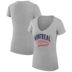 Montreal Canadiens G-III 4Her by Carl Banks Women's Super-Slim Fit Lightweight Filigree Logo V-Neck T-Shirt – Gray