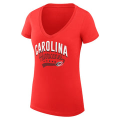 Carolina Hurricanes G-III 4Her by Carl Banks Women's Super-Slim Fit Lightweight Filigree Logo V-Neck T-Shirt – Red