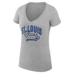 St. Louis Blues G-III 4Her by Carl Banks Women's Super-Slim Fit Lightweight Filigree Logo V-Neck T-Shirt – Gray