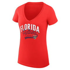 Florida Panthers G-III 4Her by Carl Banks Women's Super-Slim Fit Lightweight Filigree Logo V-Neck T-Shirt – Red