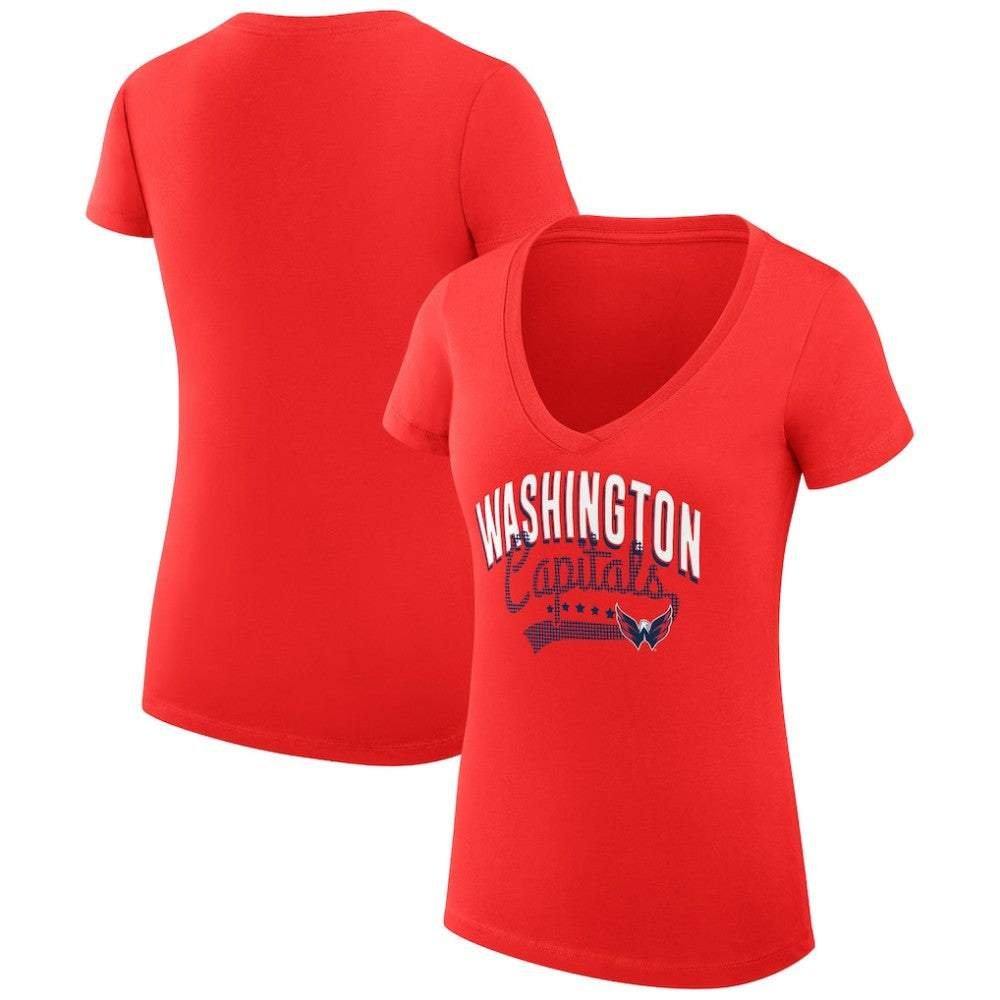 Washington Capitals G-III 4Her by Carl Banks Women's Super-Slim Fit Lightweight Filigree Logo V-Neck T-Shirt – Red