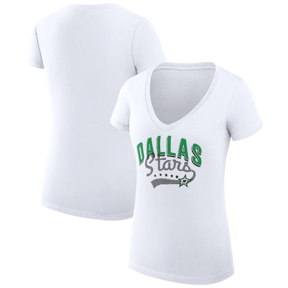 Dallas Stars G-III 4Her by Carl Banks Women's Super-Slim Fit Lightweight Filigree Logo V-Neck T-Shirt – White