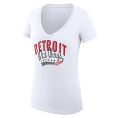 Detroit Red Wings G-III 4Her by Carl Banks Women's Super-Slim Fit Lightweight Filigree Logo V-Neck T-Shirt – White