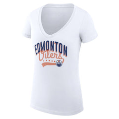 Edmonton Oilers G-III 4Her by Carl Banks Women's Super-Slim Fit Lightweight Filigree Logo V-Neck T-Shirt – White