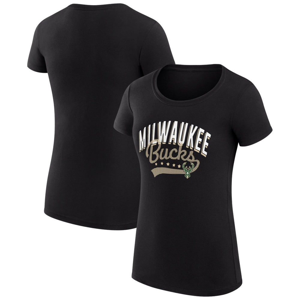 Milwaukee Bucks G-III 4Her by Carl Banks Women's Super-Slim Fit Lightweight Filigree Logo T-Shirt - Black on sale