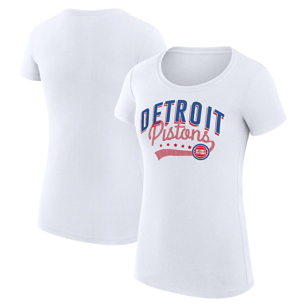 Detroit Pistons G-III 4Her by Carl Banks Women's Super-Slim Fit Lightweight Filigree Logo T-Shirt - White on sale
