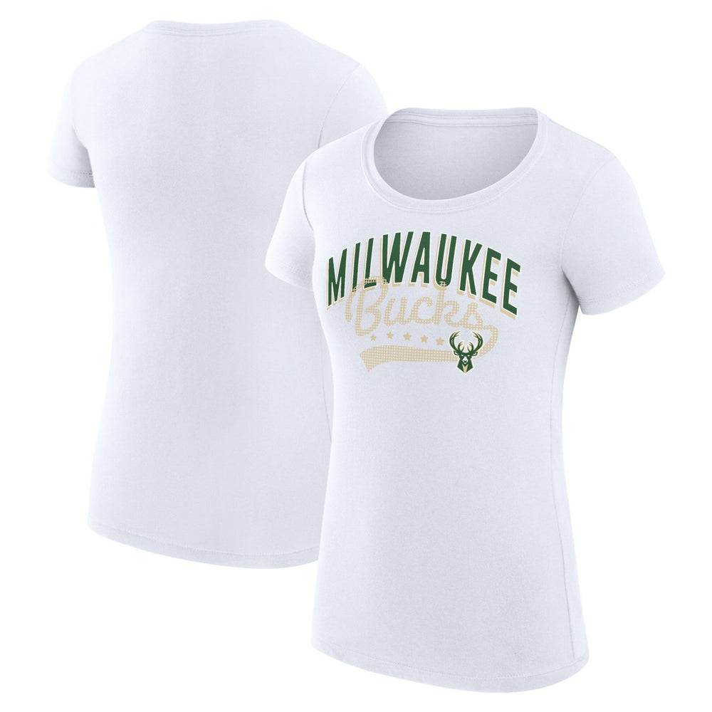 Milwaukee Bucks G-III 4Her by Carl Banks Women's Super-Slim Fit Lightweight Filigree Logo T-Shirt - White outlet