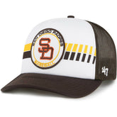 San Diego Padres Cooperstown Collection Wax Pack Express Trucker Adjustable Hat - White/Brown | 47 brand