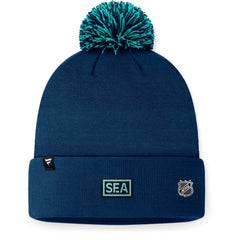 Seattle Kraken Fanatics 2024 NHL Draft Cuffed Knit Hat with Pom Deep Sea Blue
