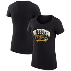 Pittsburgh Penguins G-III 4Her by Carl Banks Women's Super-Slim Fit Lightweight Filigree Logo T-Shirt – Black