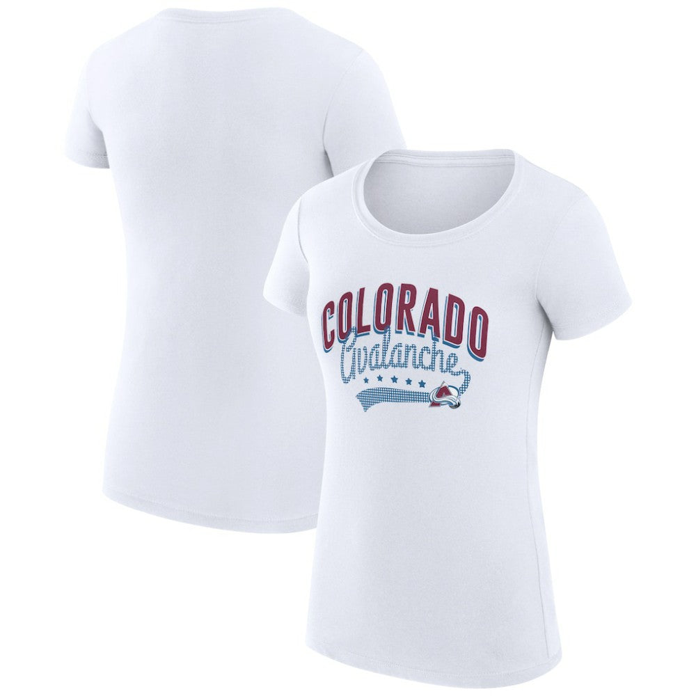 Colorado Avalanche G-III 4Her by Carl Banks Women's Super-Slim Fit Lightweight Filigree Logo T-Shirt – White