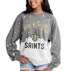New Orleans Saints Gameday Couture Women's Oversized Coin Toss Faded French Terry Tri-Blend Pullover Sweatshirt - Gray online
